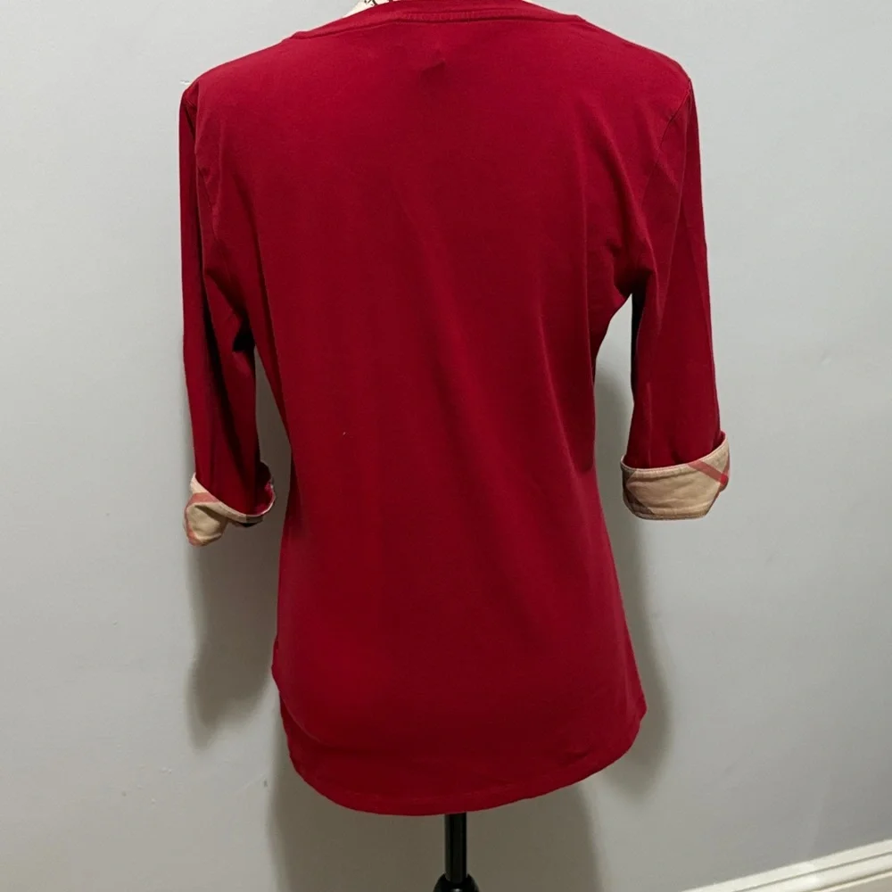 Burberry Red Long Sleeve Top with Plaid Accents - Picture 2 of 4